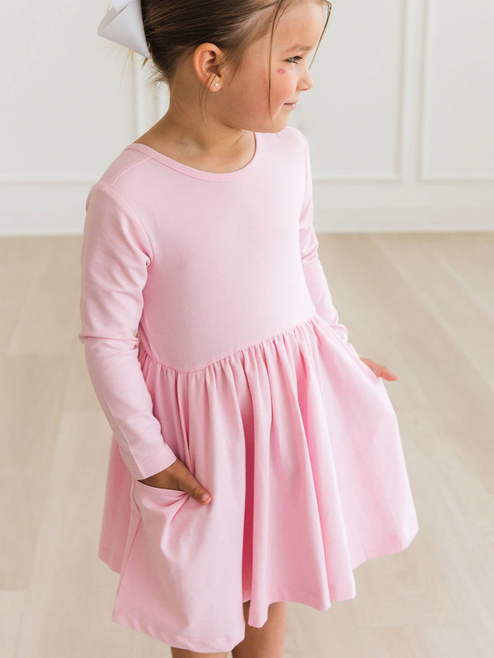 Girls Pink Knit Long Sleeve Twirl Dress