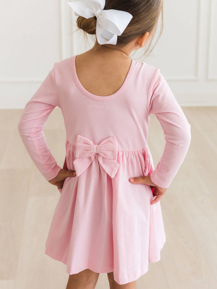 Girls Pink Knit Long Sleeve Twirl Dress
