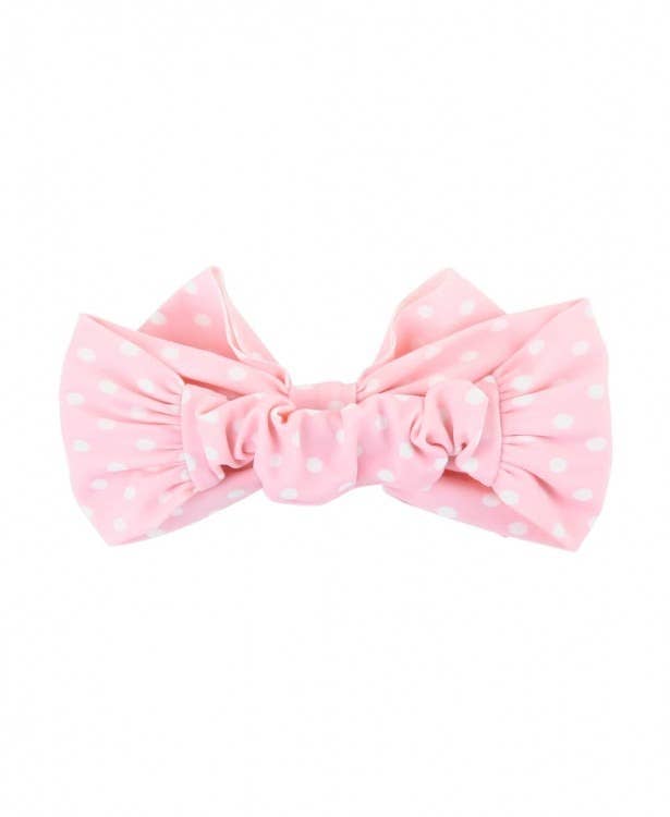 Girls Pink Polka Dot Swim + Active Bow Headband