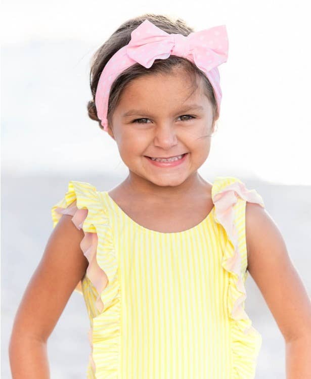 Girls Pink Polka Dot Swim + Active Bow Headband