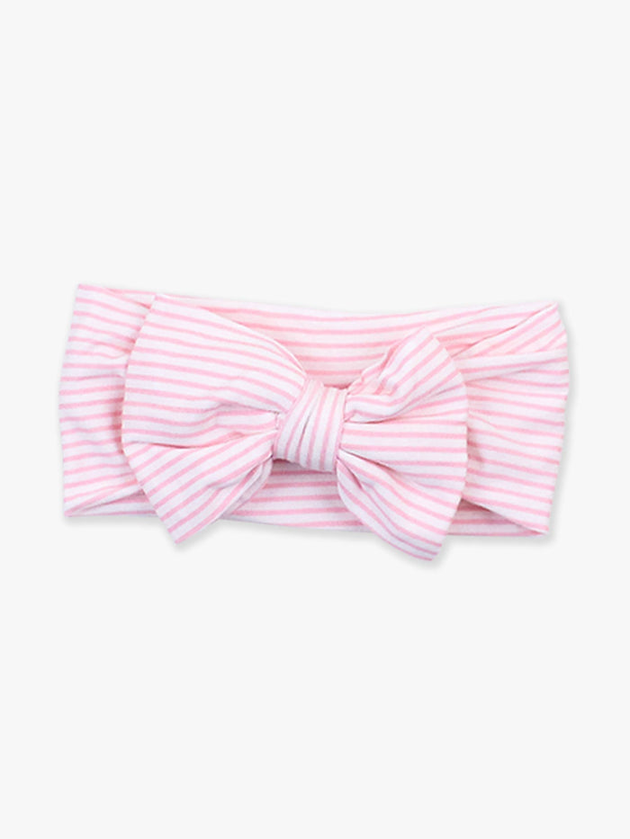 Girls Pink & White Micro Stripe Viscose Big Bow Headband
