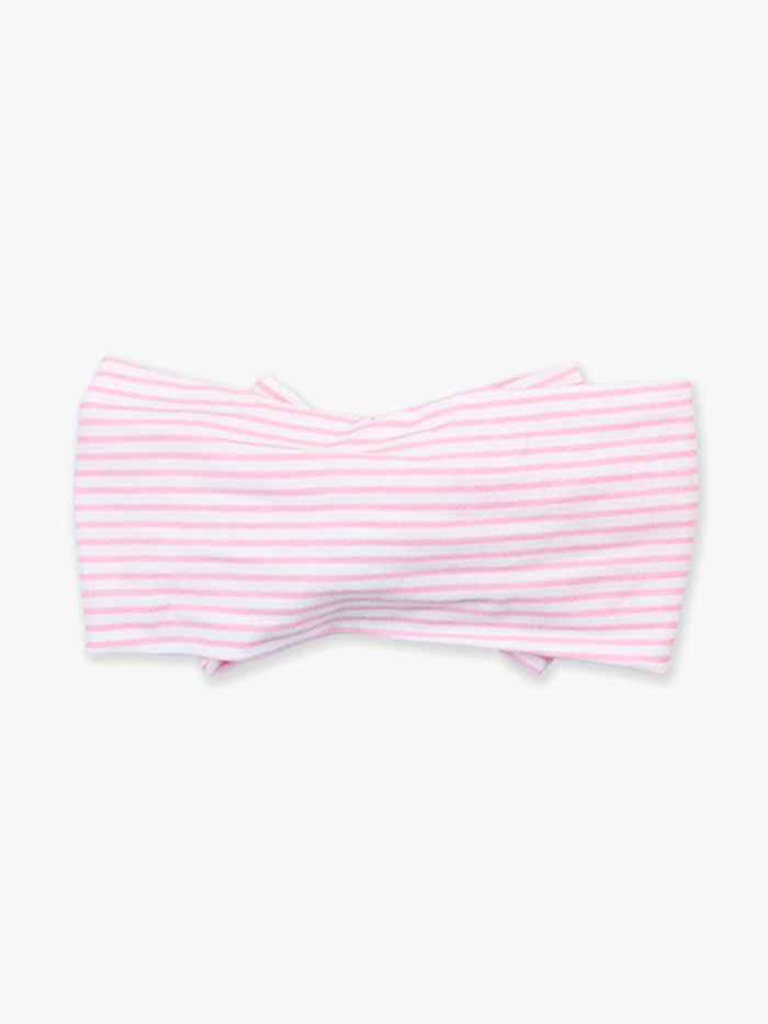 Girls Pink & White Micro Stripe Viscose Big Bow Headband