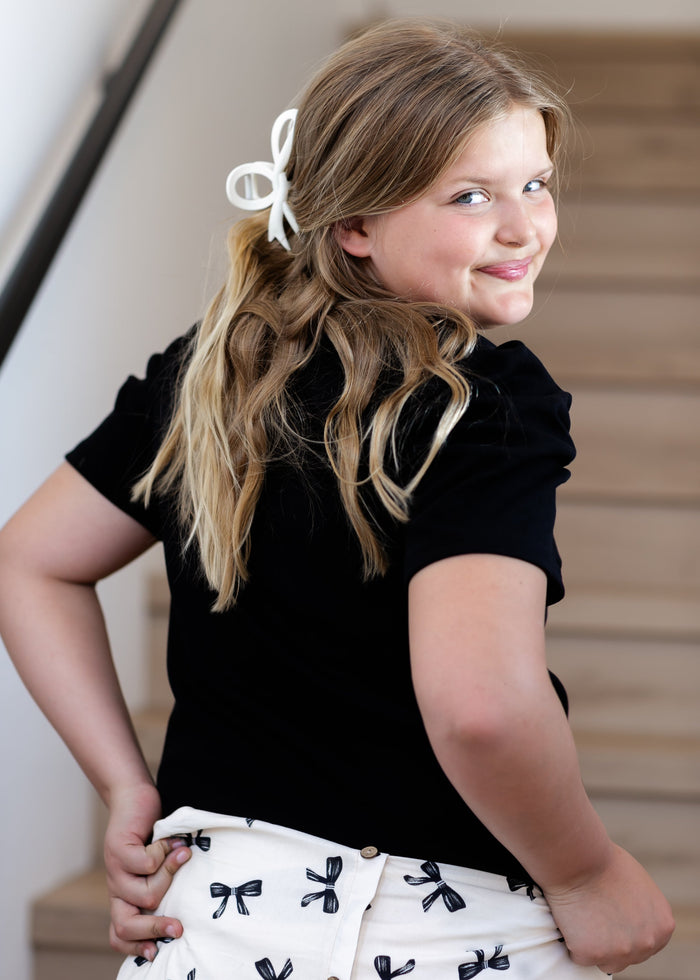 Girl's Ribbed Puff Sleeve Top FF Girls