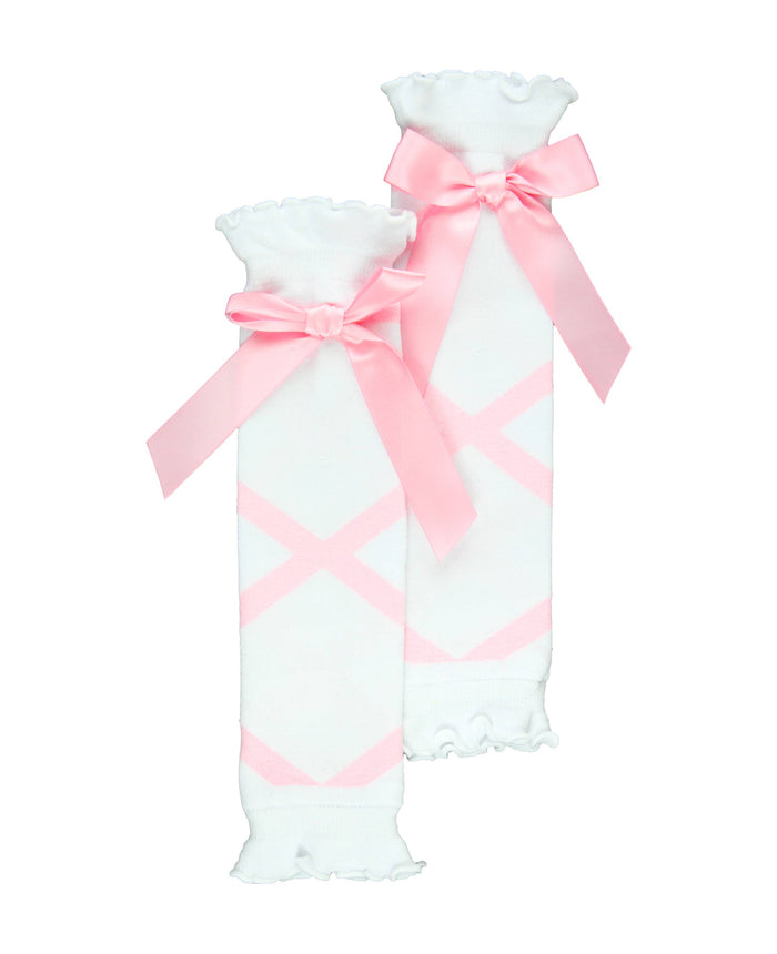 Girls White Ballet Bow Leg Warmers