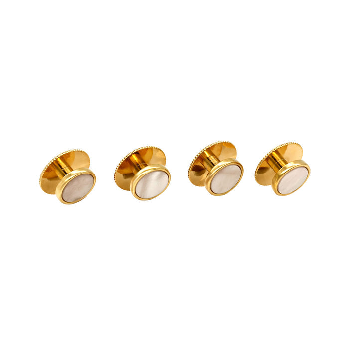 Gold Mother Of Pearl Round Screw Shirt Stud
