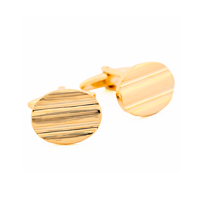 Gold Plated Oval Stripe Patterned Cufflinks