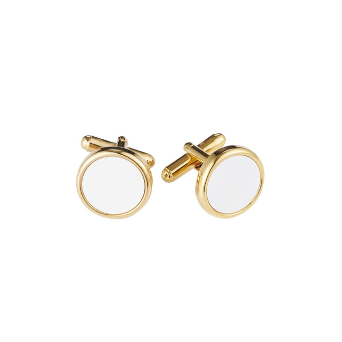 Gold Plated & White Round Dress Cufflinks