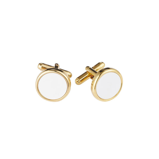 Gold Plated & White Round Dress Cufflinks