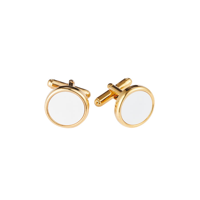 Gold Plated & White Round Dress Cufflinks
