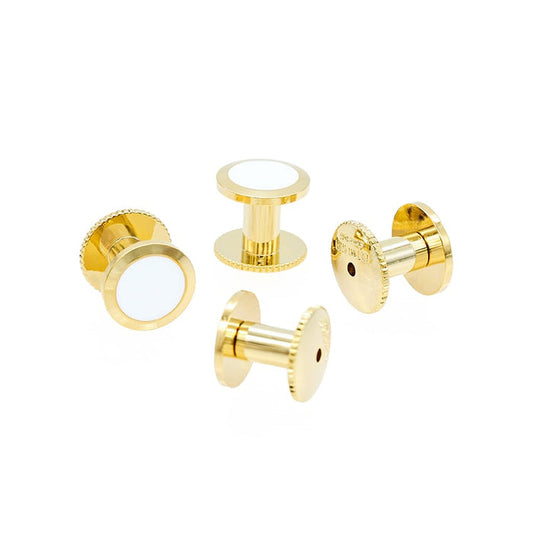 Gold / White Round Shirt Studs - 7mm (pack of 4)