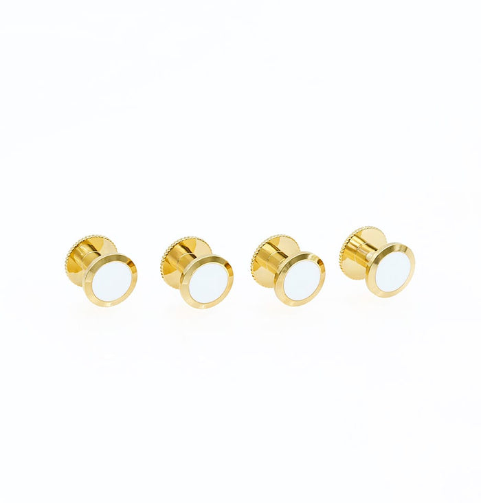 Gold / White Round Shirt Studs - 7mm (pack of 4)