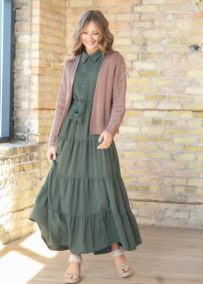 Goldie Green Short Sleeved Tiered Maxi Dress FF Dresses