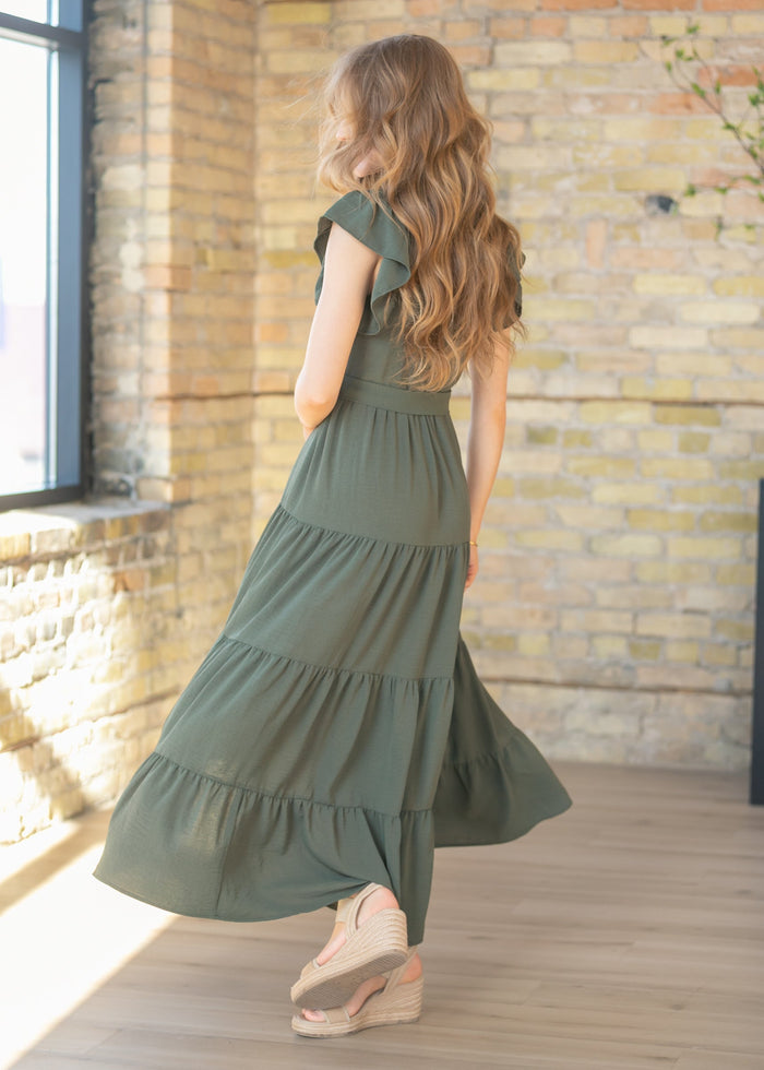Goldie Green Short Sleeved Tiered Maxi Dress FF Dresses