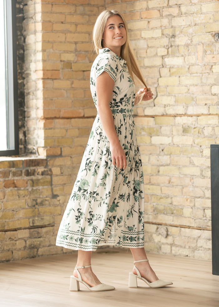 Green Floral Button Up Dress FF Dresses