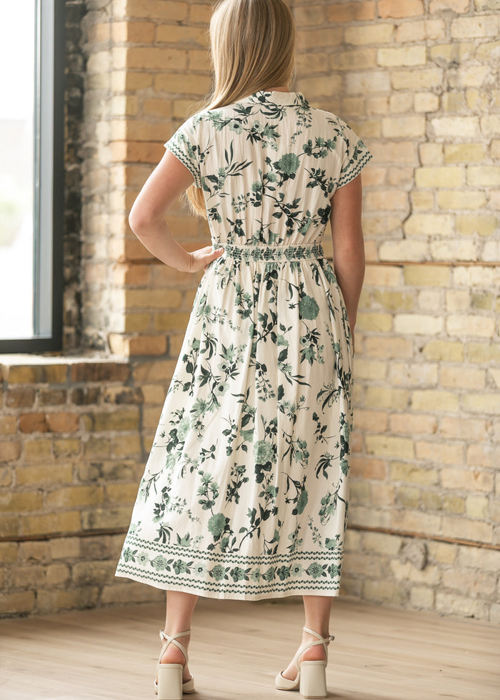 Green Floral Button Up Dress FF Dresses