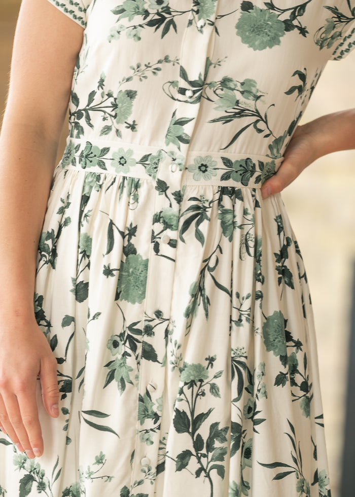 Green Floral Button Up Dress FF Dresses
