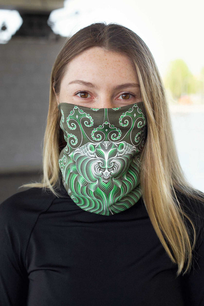 Gulgalta Neck Gaiter Olive — visionary art by Symbolika