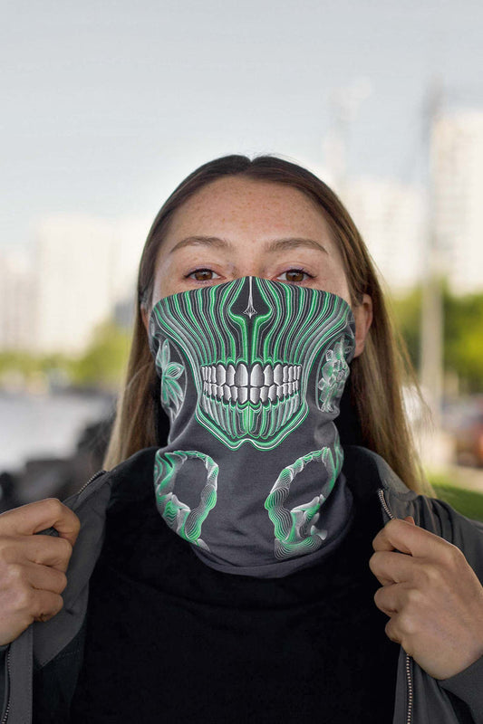 Gulgalta Neck Gaiter Grey — visionary art by Symbolika