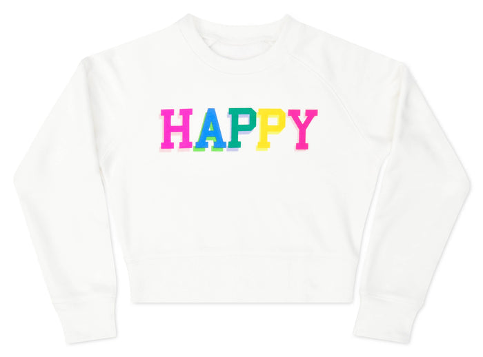 Happy White Basic Crew Neck Sweatshirt  (MEDIUM 10-12)