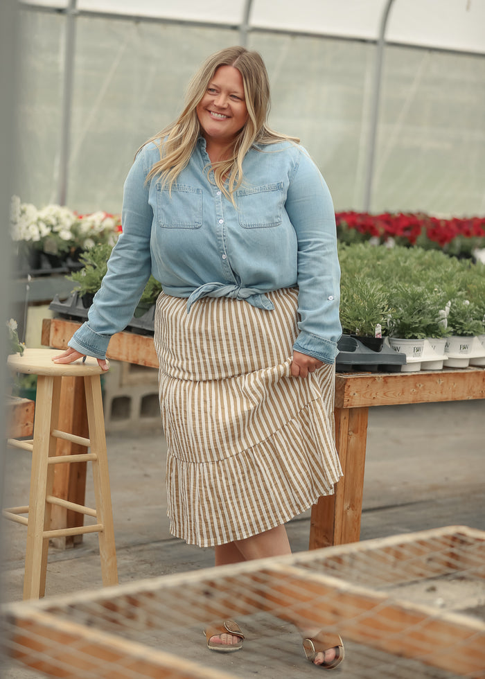 Harlow Stripe Gauze Midi Skirt IC Skirts