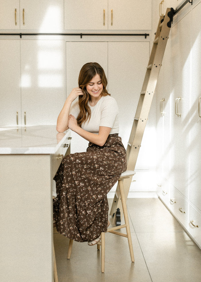 Havyn Chocolate Floral Lined Maxi Skirt IC Skirts
