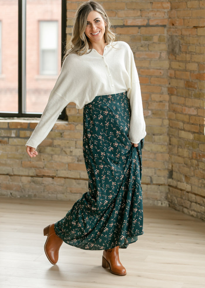 Havyn Teal Floral Lined Maxi Skirt IC Skirts