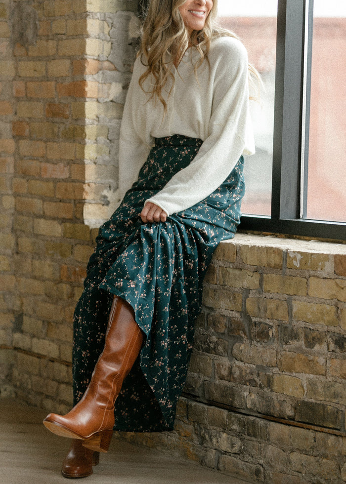 Havyn Teal Floral Lined Maxi Skirt IC Skirts