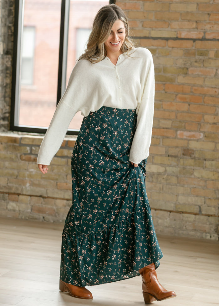 Havyn Teal Floral Lined Maxi Skirt IC Skirts