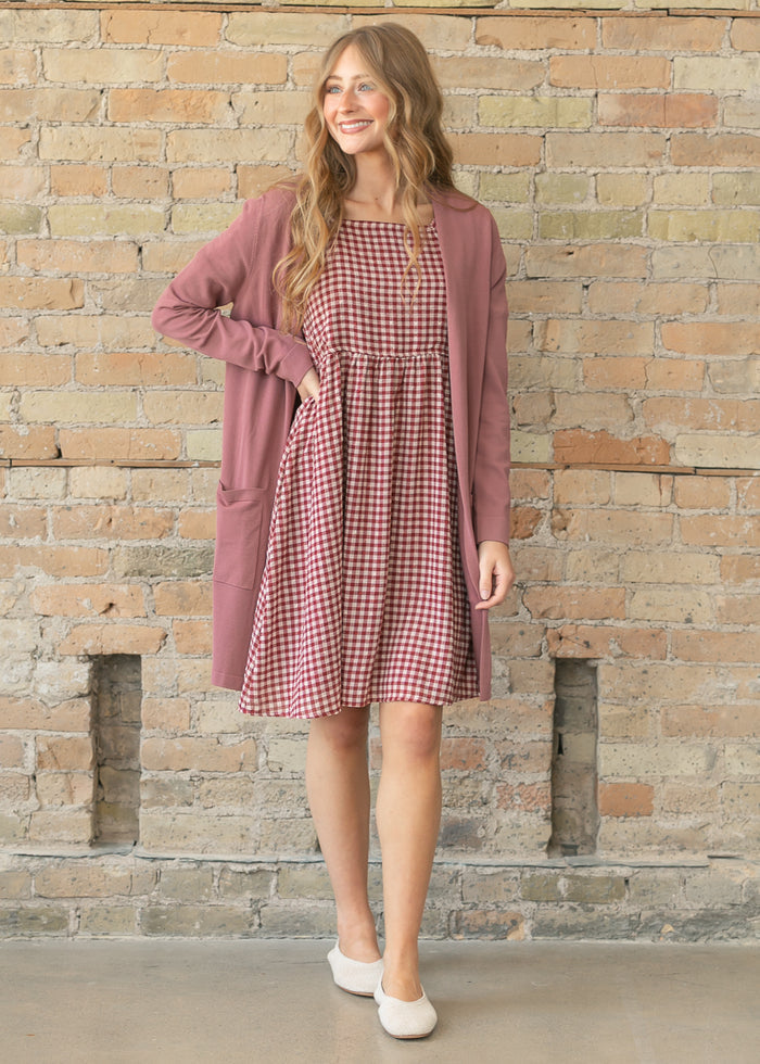 Hayes Red Gingham Puff Sleeve Midi Dress FF Dresses