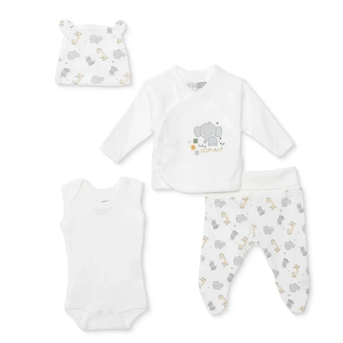 HelloBaby Boys Premature Baby Set Animal with Poppers Envelope Neck Long Leg Long Sleeve - Ecru Ecru - ebebek