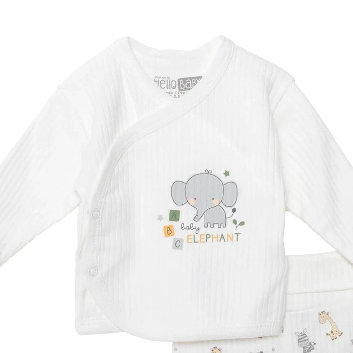 HelloBaby Boys Premature Baby Set Animal with Poppers Envelope Neck Long Leg Long Sleeve - Ecru Ecru - ebebek