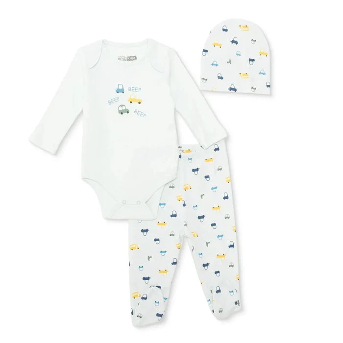 HelloBaby Boys Body - Footed Bottom - Hat Vehicles with Poppers Crew Neck Long Leg Long Sleeve - Light Blue Light Blue - ebebek