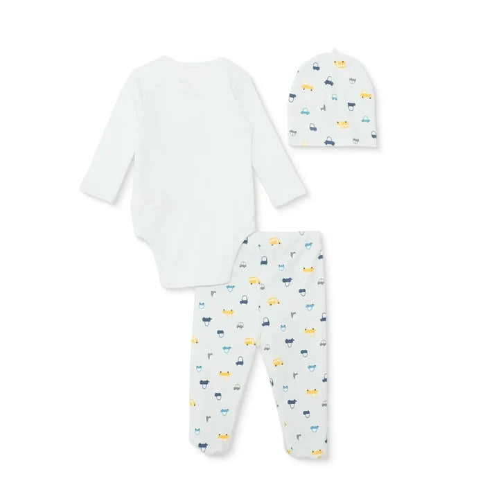 HelloBaby Boys Body - Footed Bottom - Hat Vehicles with Poppers Crew Neck Long Leg Long Sleeve - Light Blue Light Blue - ebebek