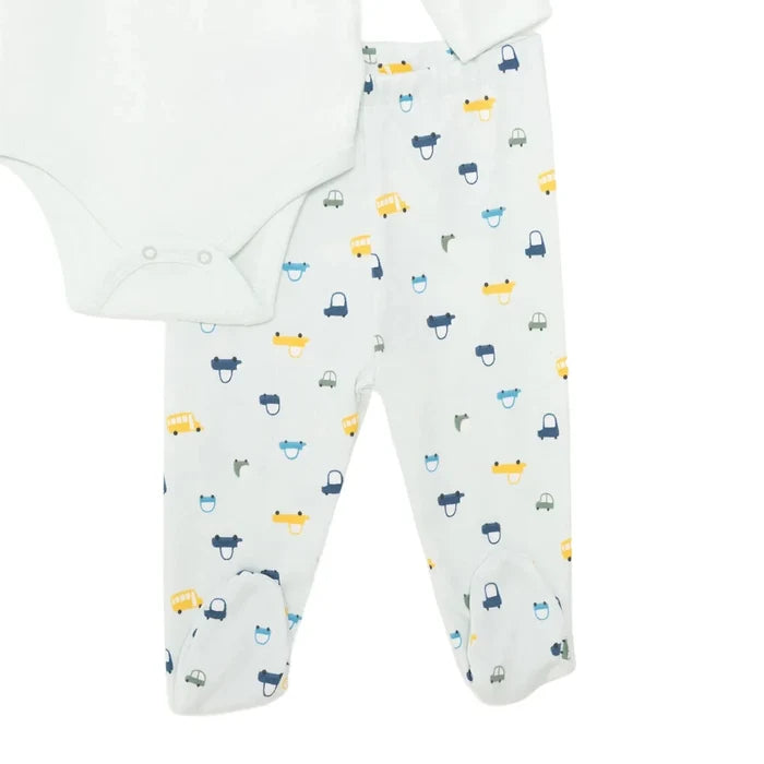 HelloBaby Boys Body - Footed Bottom - Hat Vehicles with Poppers Crew Neck Long Leg Long Sleeve - Light Blue Light Blue - ebebek