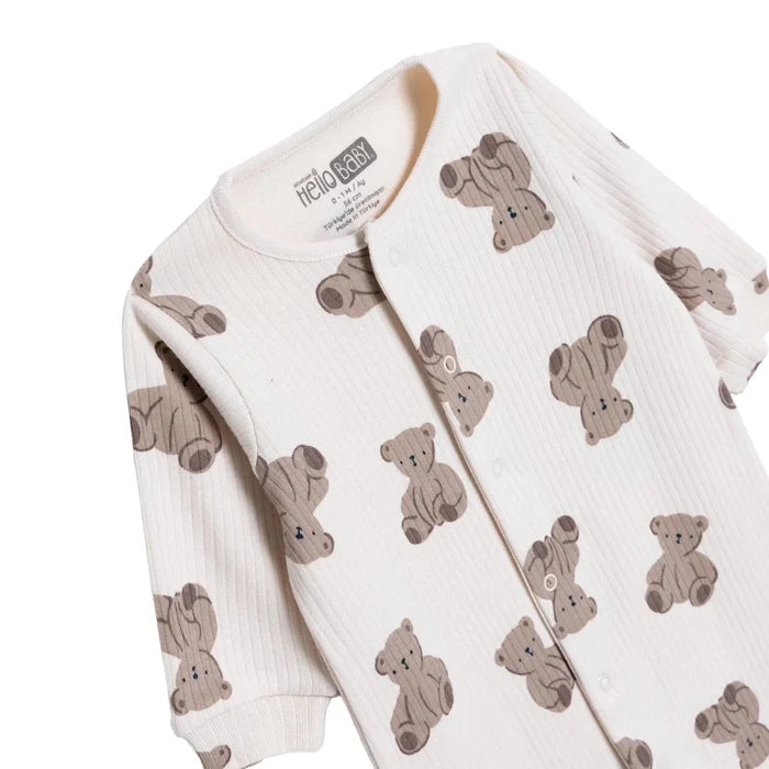 HelloBaby Boys Footed Sleepsuit Animal Print Zip Fastening Crew Neck Full Length Long Sleeve - Beige Beige - ebebek