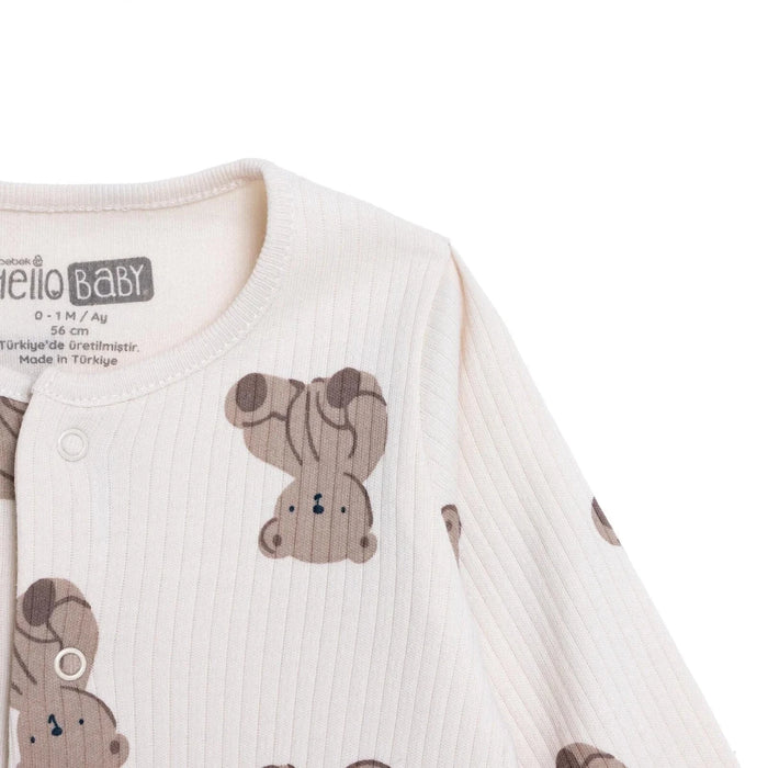 HelloBaby Boys Footed Sleepsuit Animal Print Zip Fastening Crew Neck Full Length Long Sleeve - Beige Beige - ebebek