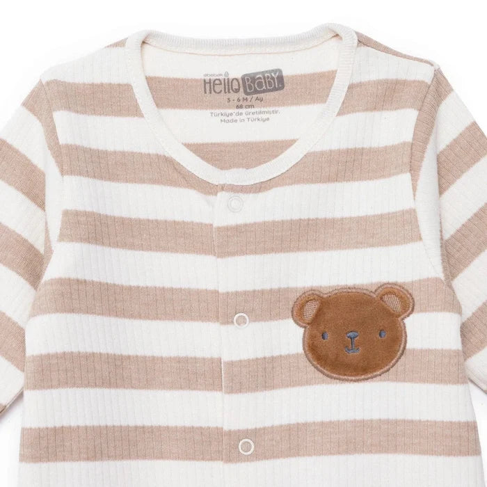 HelloBaby Boys Footed Sleepsuit Animal Print Zip Fastening Crew Neck Full Length Long Sleeve - Beige Beige - ebebek