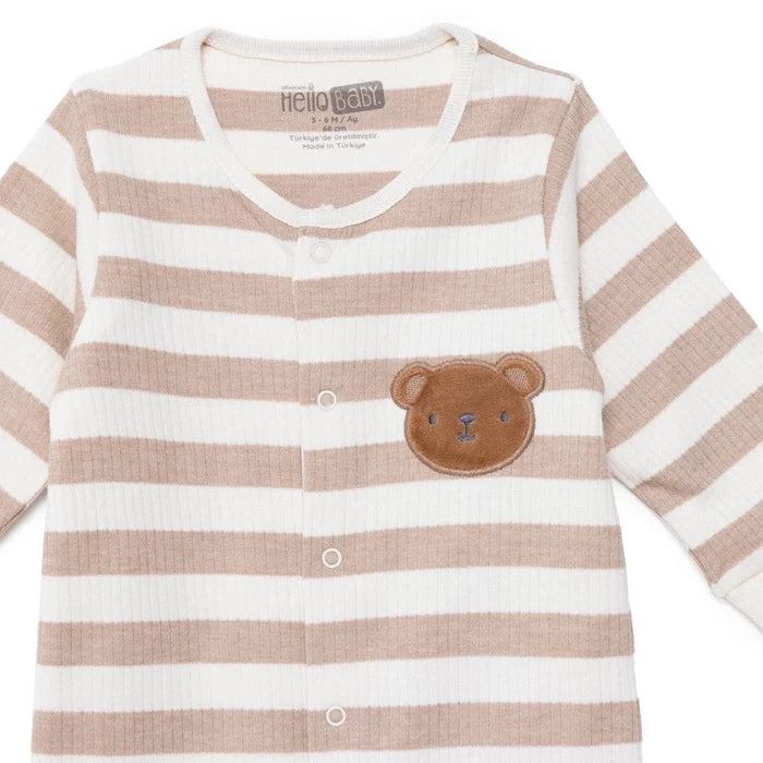 HelloBaby Boys Footed Sleepsuit Animal Print Zip Fastening Crew Neck Full Length Long Sleeve - Beige Beige - ebebek