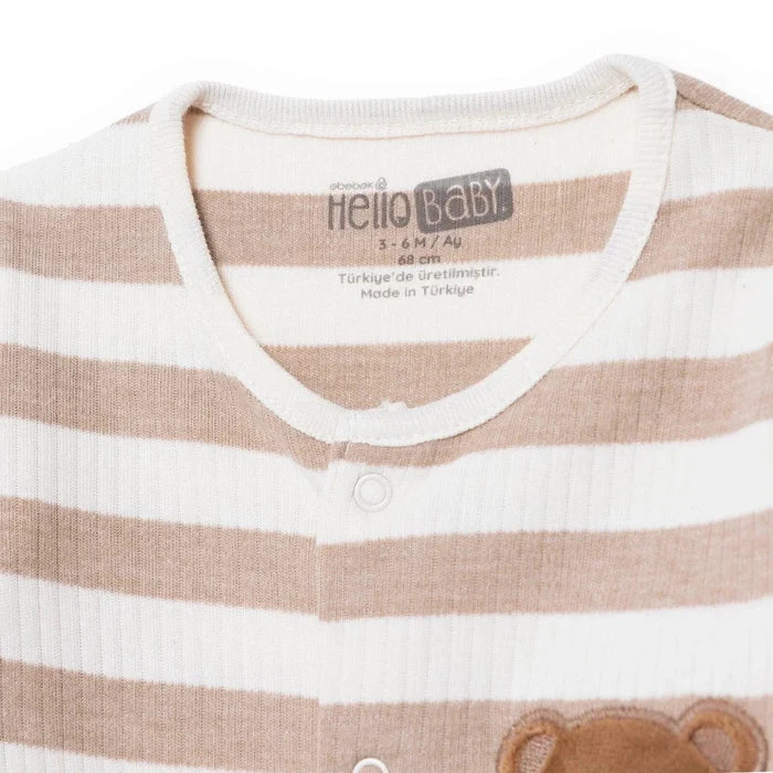 HelloBaby Boys Footed Sleepsuit Animal Print Zip Fastening Crew Neck Full Length Long Sleeve - Beige Beige - ebebek