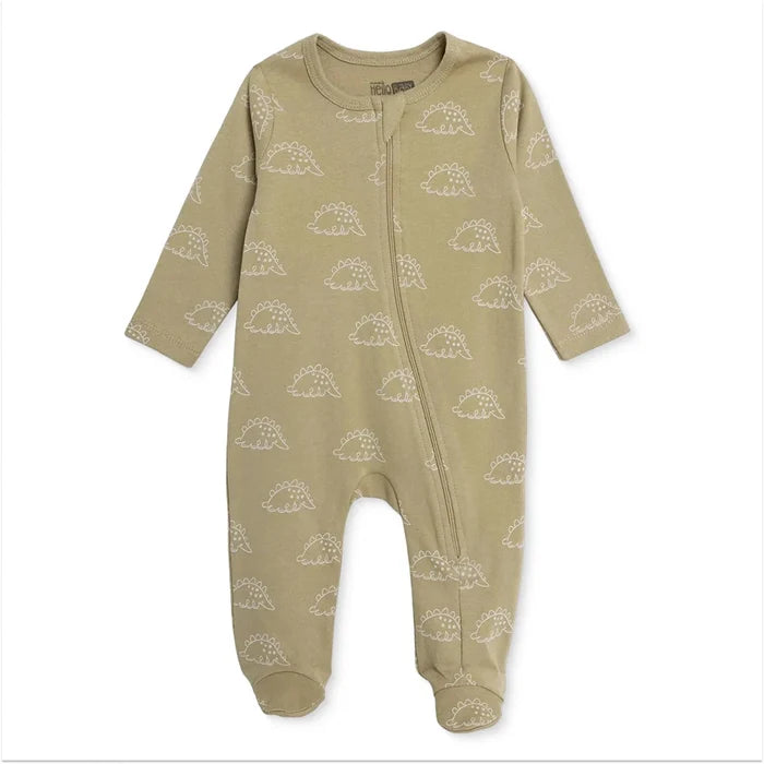 HelloBaby Boys Footed Sleepsuit Dinosaur Print Zip Fastening Crew Neck Full Length Long Sleeve - Green Green - ebebek