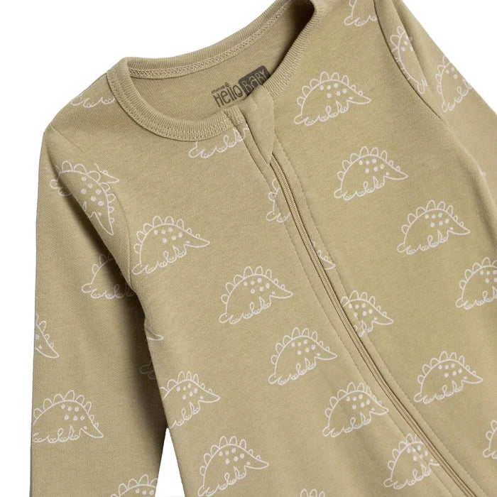 HelloBaby Boys Footed Sleepsuit Dinosaur Print Zip Fastening Crew Neck Full Length Long Sleeve - Green Green - ebebek