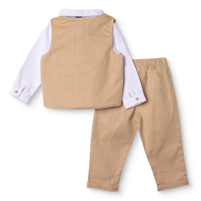 HelloBaby Boys Shirt Trousers & Waistcoat Set Buttoned Smart Line Shirt Collar Full Length Long Slee - Beige Beige - ebebek