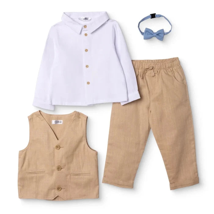 HelloBaby Boys Shirt Trousers & Waistcoat Set Buttoned Smart Line Shirt Collar Full Length Long Slee - Beige Beige - ebebek
