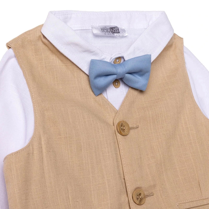 HelloBaby Boys Shirt Trousers & Waistcoat Set Buttoned Smart Line Shirt Collar Full Length Long Slee - Beige Beige - ebebek