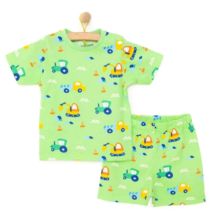 HelloBaby Boys Short Sleeve Pyjamas Set Vehicles Crew Neck Short Leg Short Sleeve - Petrol Green Petrol Green - ebebek