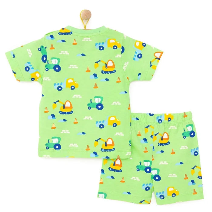 HelloBaby Boys Short Sleeve Pyjamas Set Vehicles Crew Neck Short Leg Short Sleeve - Petrol Green Petrol Green - ebebek