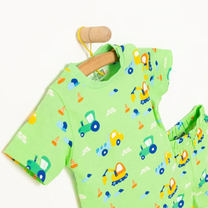 HelloBaby Boys Short Sleeve Pyjamas Set Vehicles Crew Neck Short Leg Short Sleeve - Petrol Green Petrol Green - ebebek