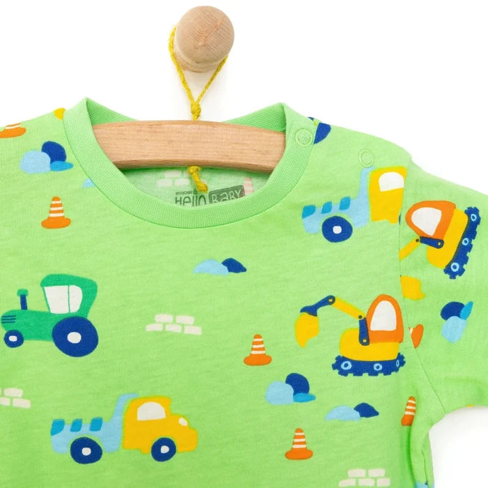 HelloBaby Boys Short Sleeve Pyjamas Set Vehicles Crew Neck Short Leg Short Sleeve - Petrol Green Petrol Green - ebebek