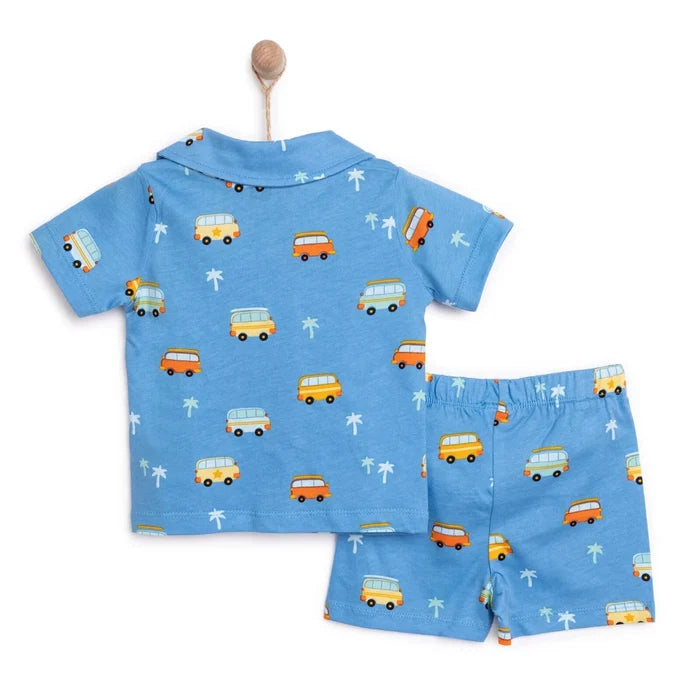 HelloBaby Boys Short Sleeve Pyjamas Set Vehicles with Buttons Peter - Pan Collar Short Leg Short Sleev - Blue Blue - ebebek