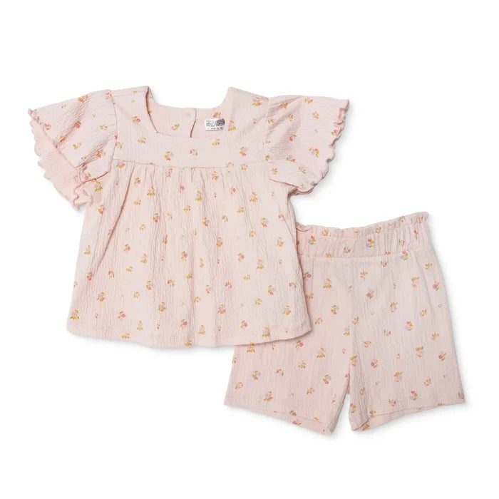 HelloBaby Girls Blouse & Shorts Set Pastel Dreams Crew Neck Full Length Short Sleeve - Pink Printed Pink Printed - ebebek